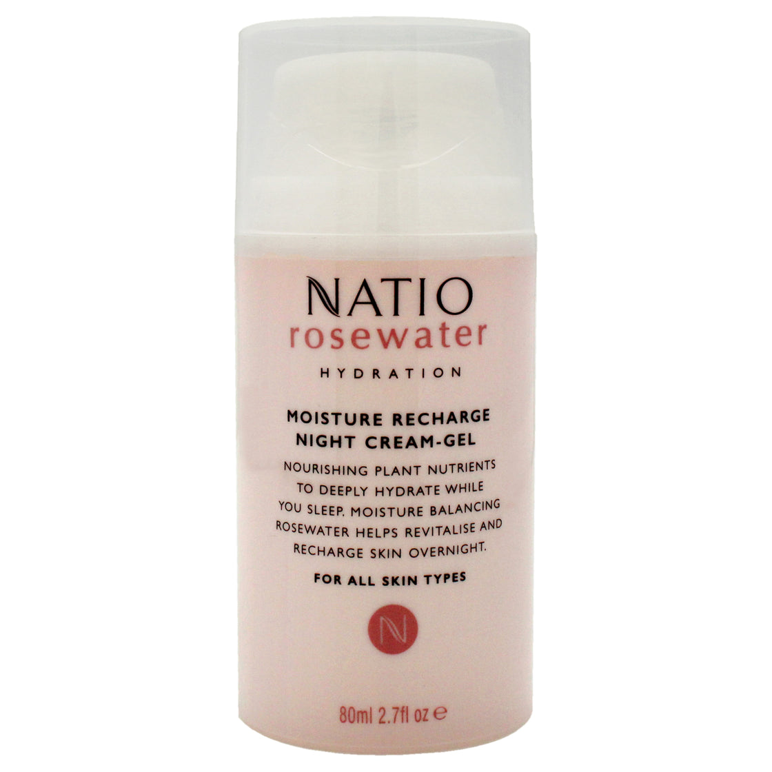 Rosewater Moisture Recharge Night Cream-Gel by Natio for Women - 2.7 oz Cream