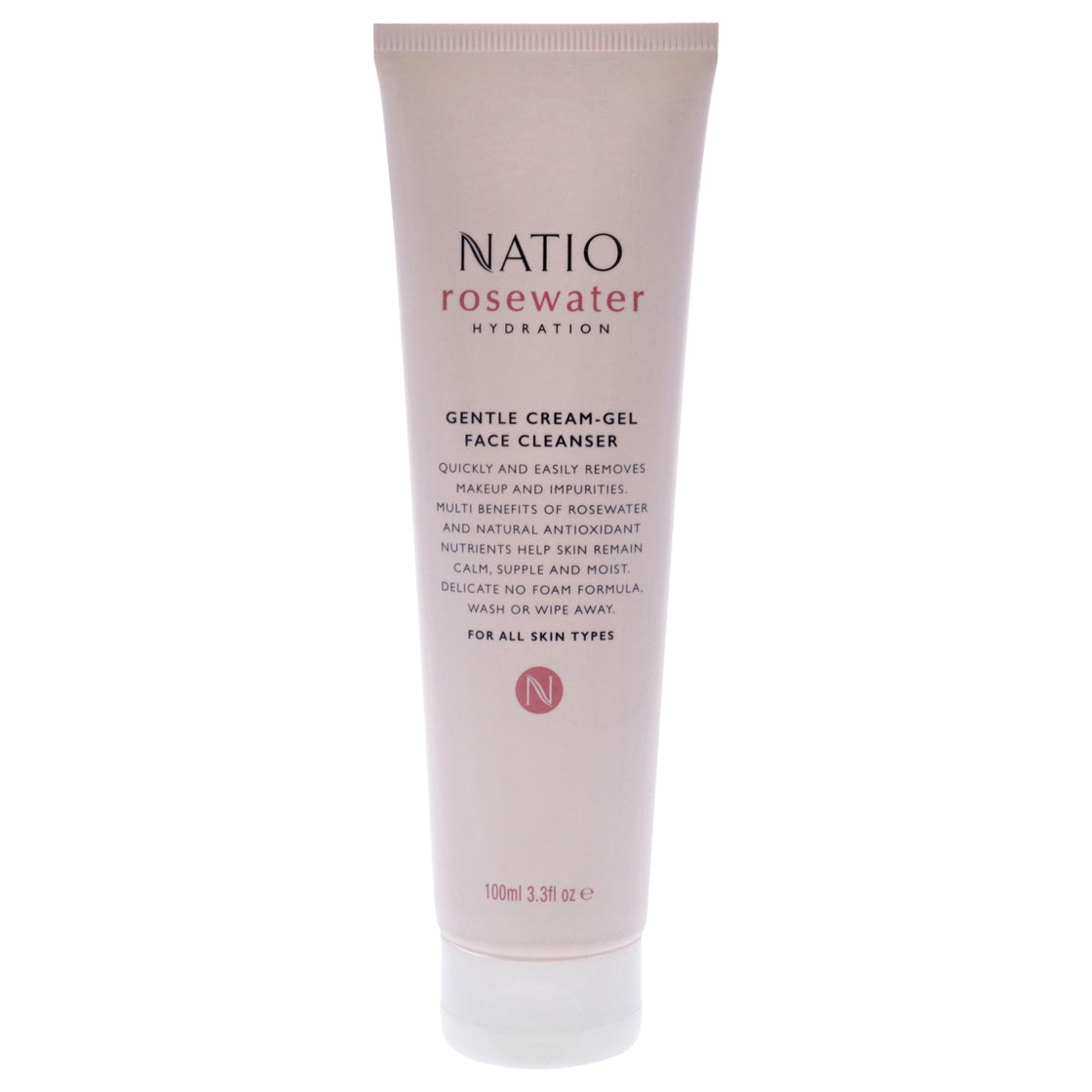 Rosewater Gentle Cream-Gel Face Cleanser by Natio for Women - 3.3 oz Cleanser