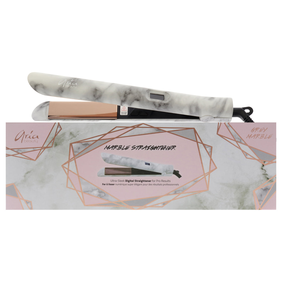 Digital Hair Straightener - Grey Marble by Aria Beauty for Women - 1 Inch Flat Iron