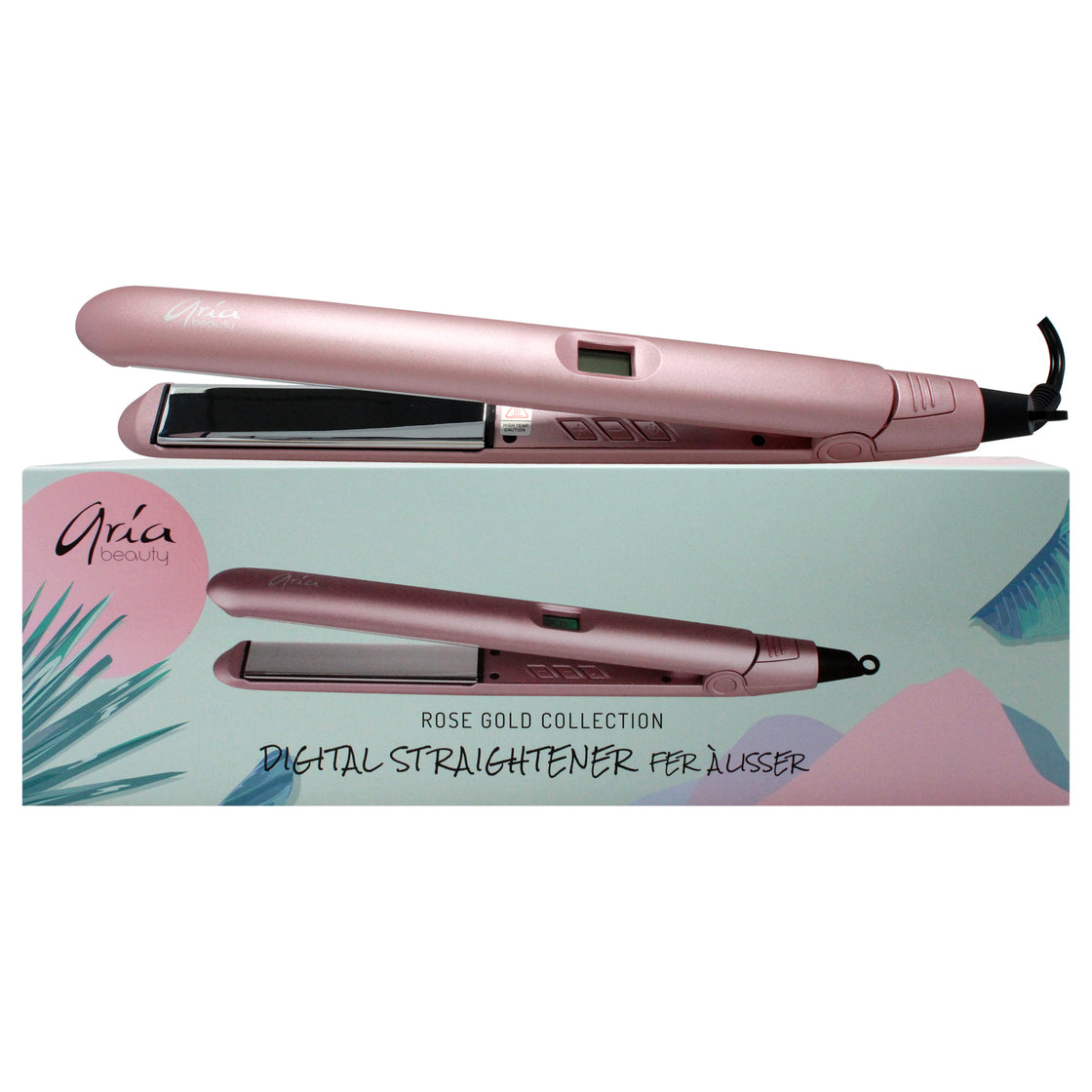 Digital Hair Straightener - Rose Gold by Aria Beauty for Women - 1 Inch Flat Iron