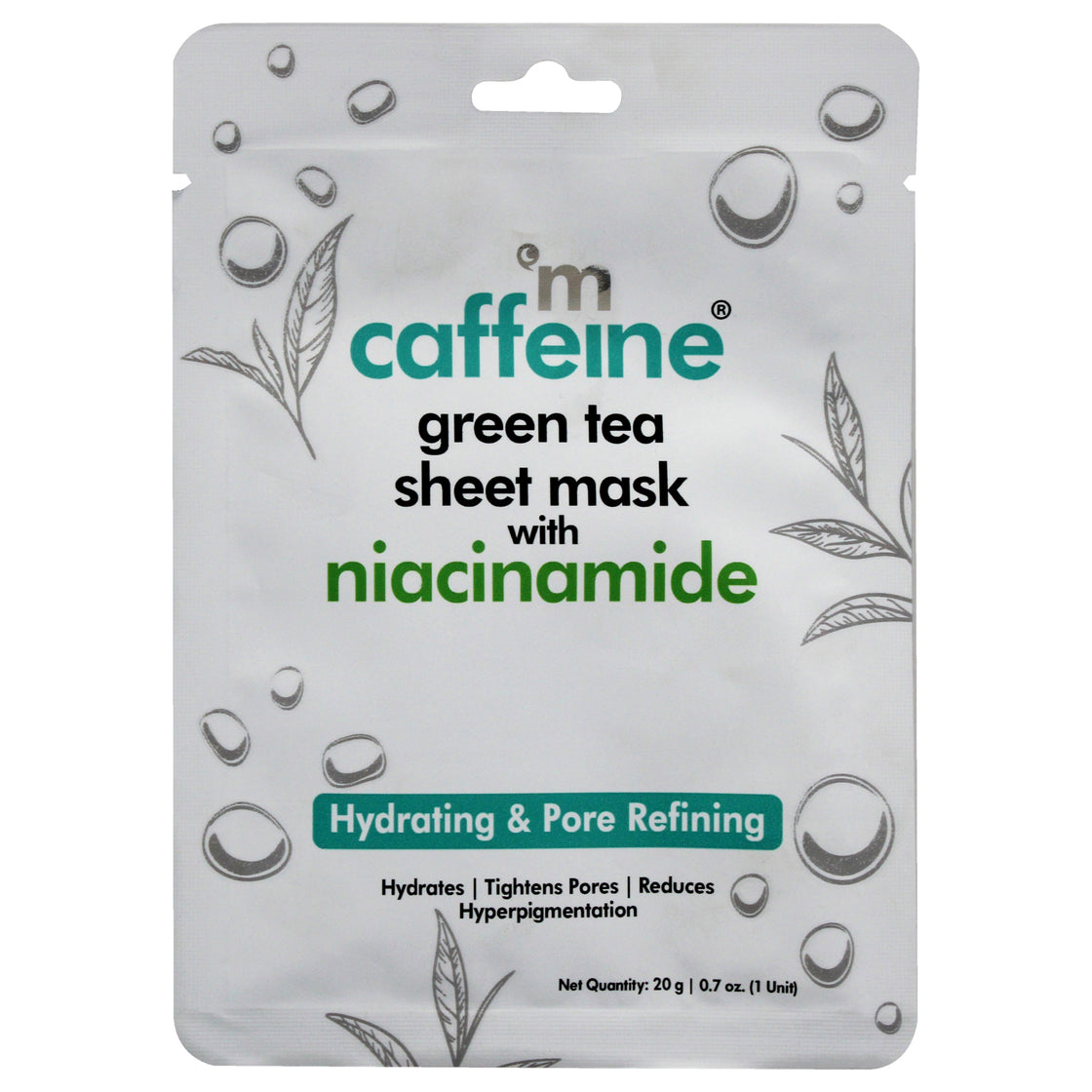 Green Tea Sheet Mask with Niacinamide by mCaffeine for Unisex - 0.7 oz Mask