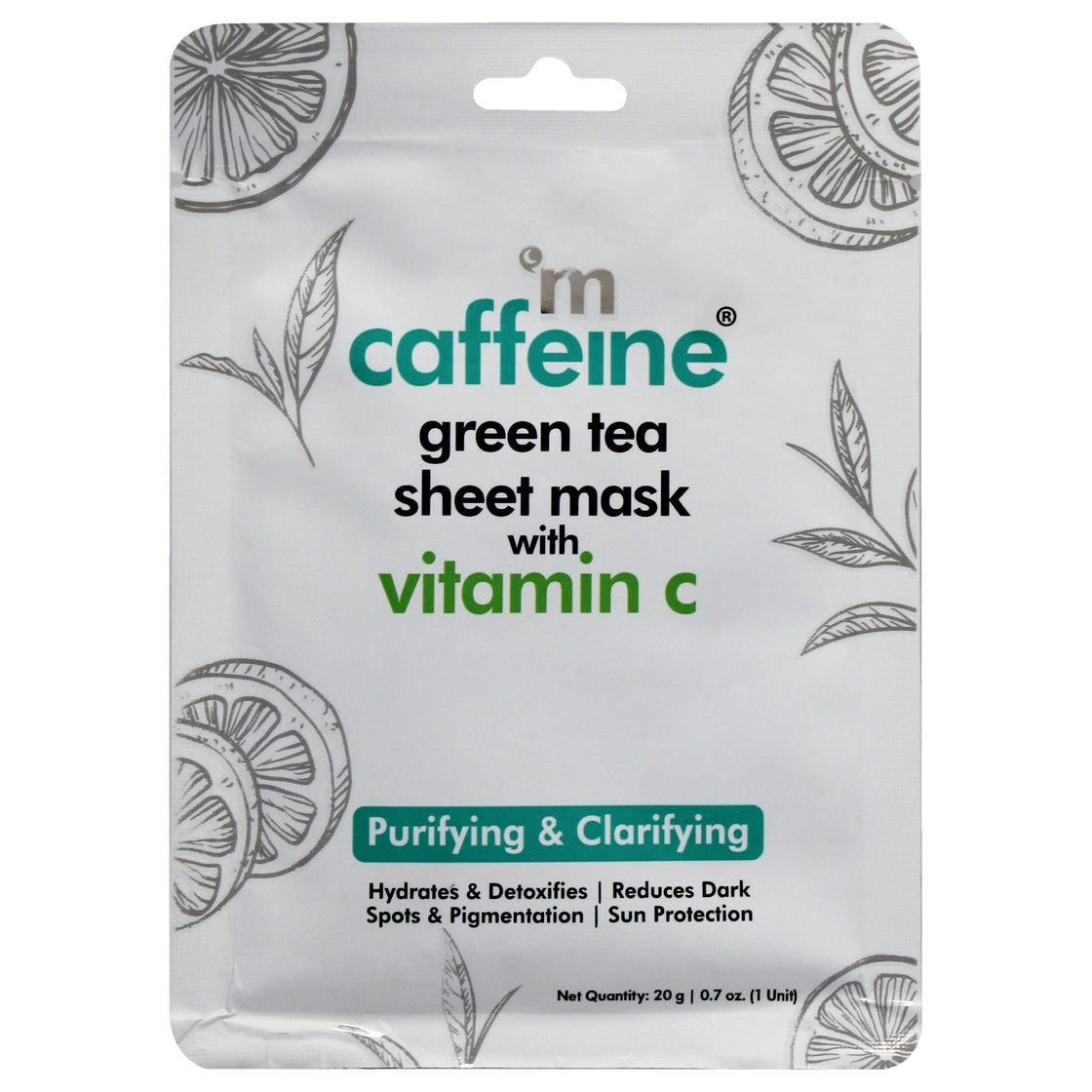 Green Tea Sheet Mask with Vitamin C by mCaffeine for Unisex - 0.7 oz Mask