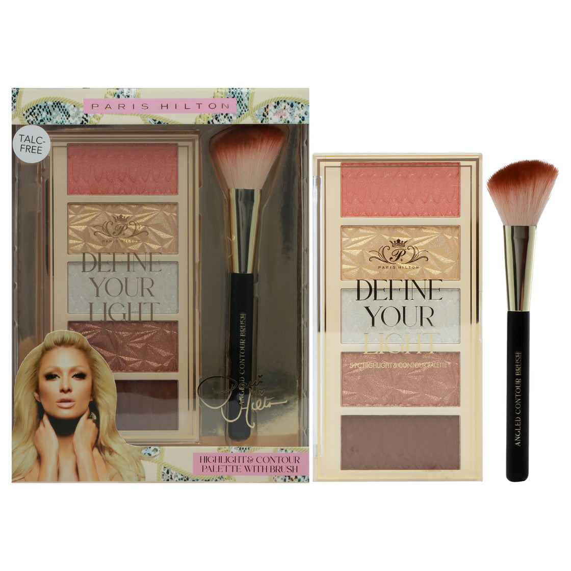 Define Your Light Set by Paris Hilton Cosmetics for Women - 6 Pc 2 x 0.17oz Highlighter, 0.17oz Bronzer, 0.17oz Contour, 0.17oz Blush, Angled Contour Brush