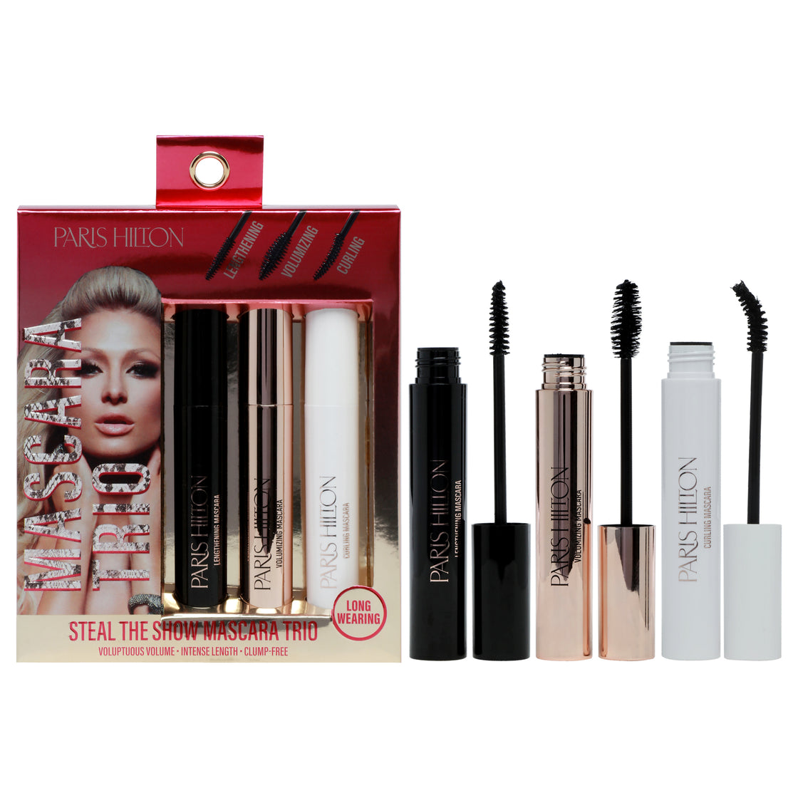 Steal The Show Mascara Trio by Paris Hilton Cosmetics for Women - 3 Pc 0.27oz Lengthening Mascara, 0.27oz Volumizing Mascara, 0.27oz Curling Mascara