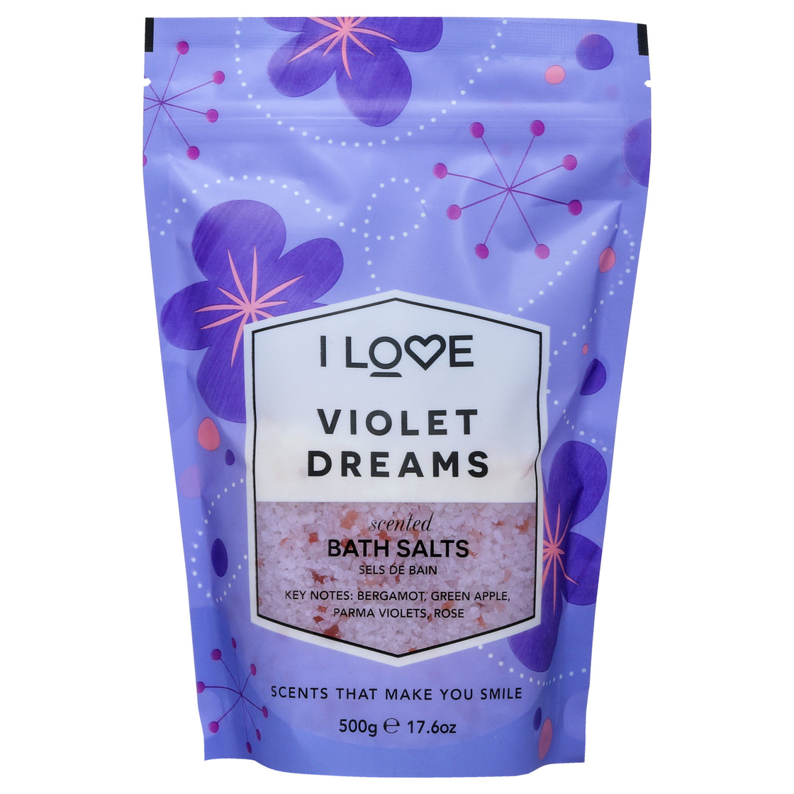 Scented Bath Salts - Violet Dreams by I Love Cosmetics for Women - 17.6 oz Bath Salt