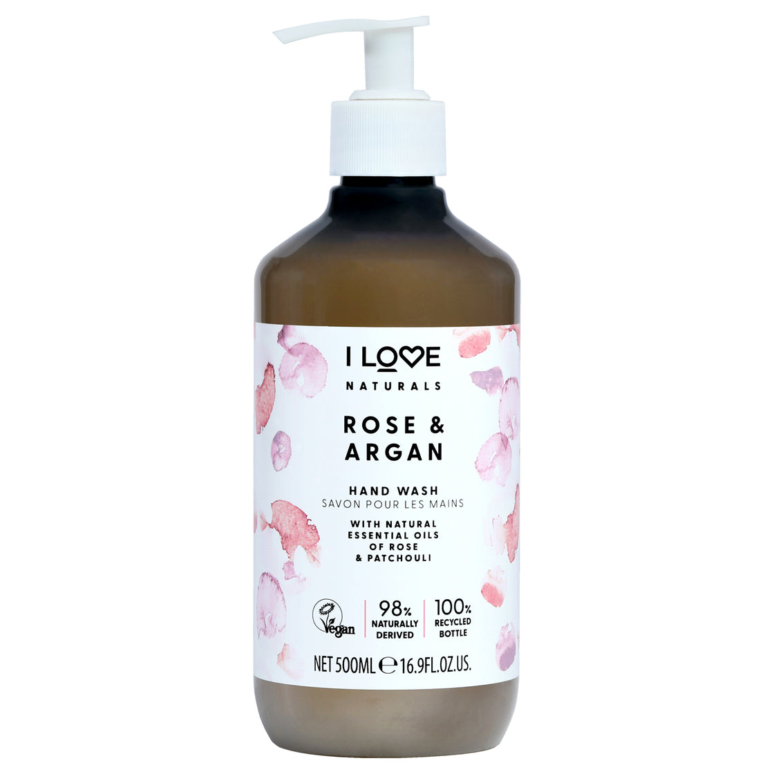 Naturals Hand Wash - Rose and Argan by I Love Cosmetics for Women - 16.9 oz Hand Wash