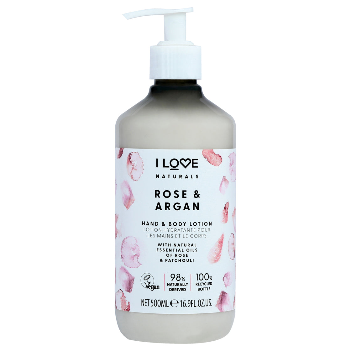 Naturals Hand and Body Lotion - Rose and Argan by I Love Cosmetics for Women - 16.9 oz Body Lotion