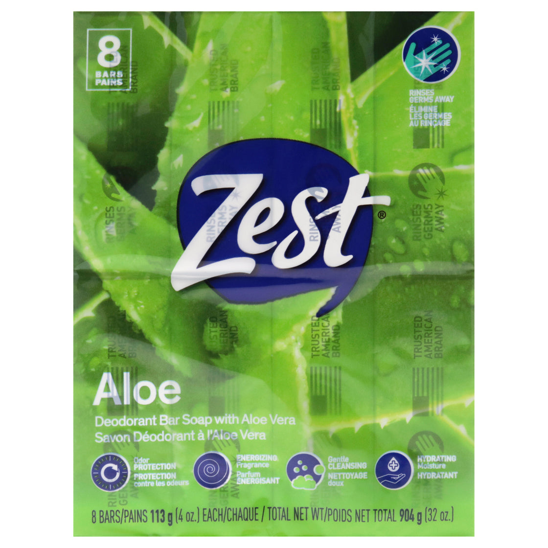 Deodorant Bar Soap - Aloe by Zest for Women - 8 x 4 oz Bar Soap