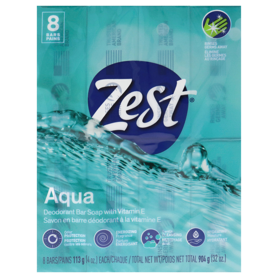 Deodorant Bar Soap - Aqua by Zest for Women - 8 x 4 oz Bar Soap