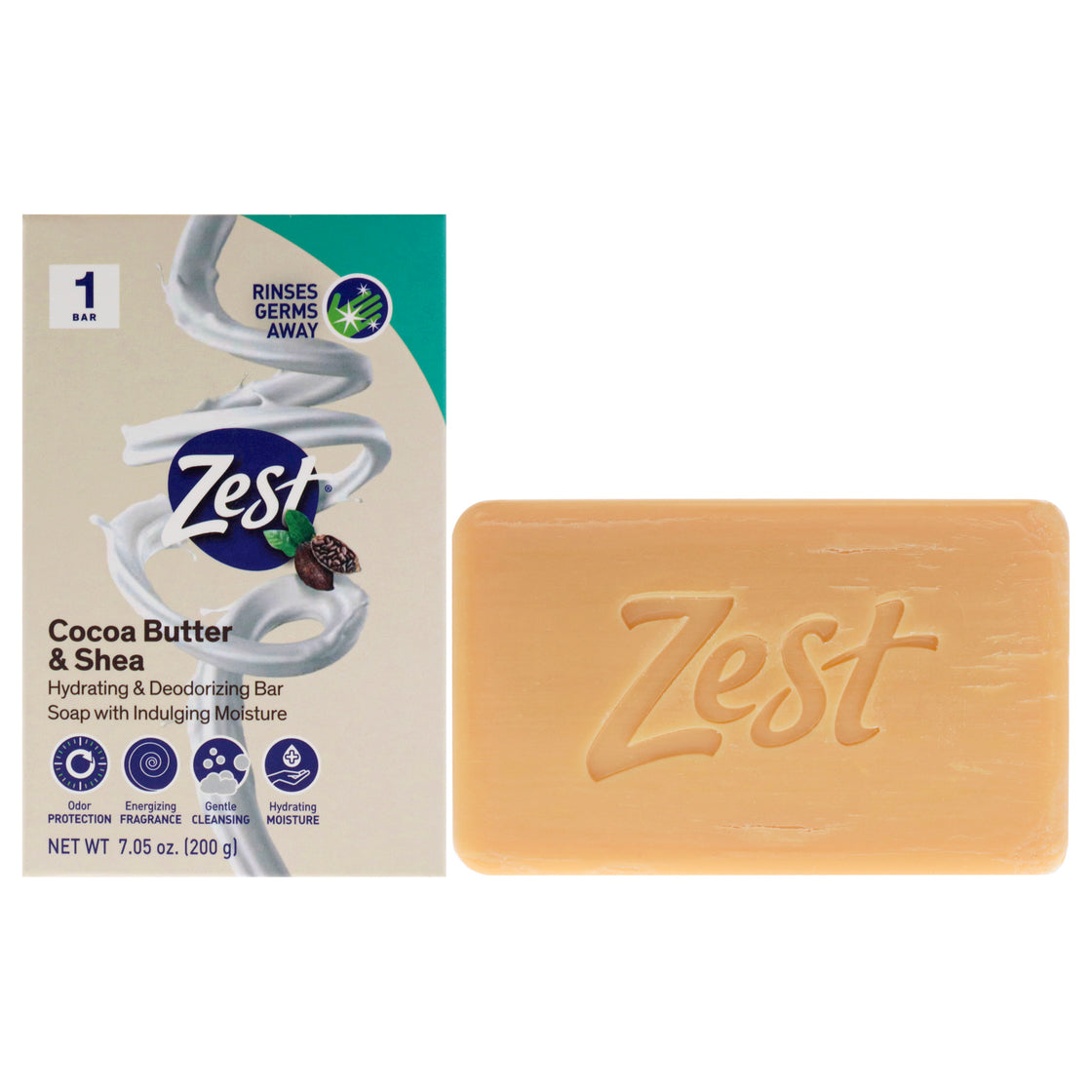 Hydrating Deodorant Bar Soap - Cocoa Butter and Shea by Zest for Women - 7 oz Bar Soap