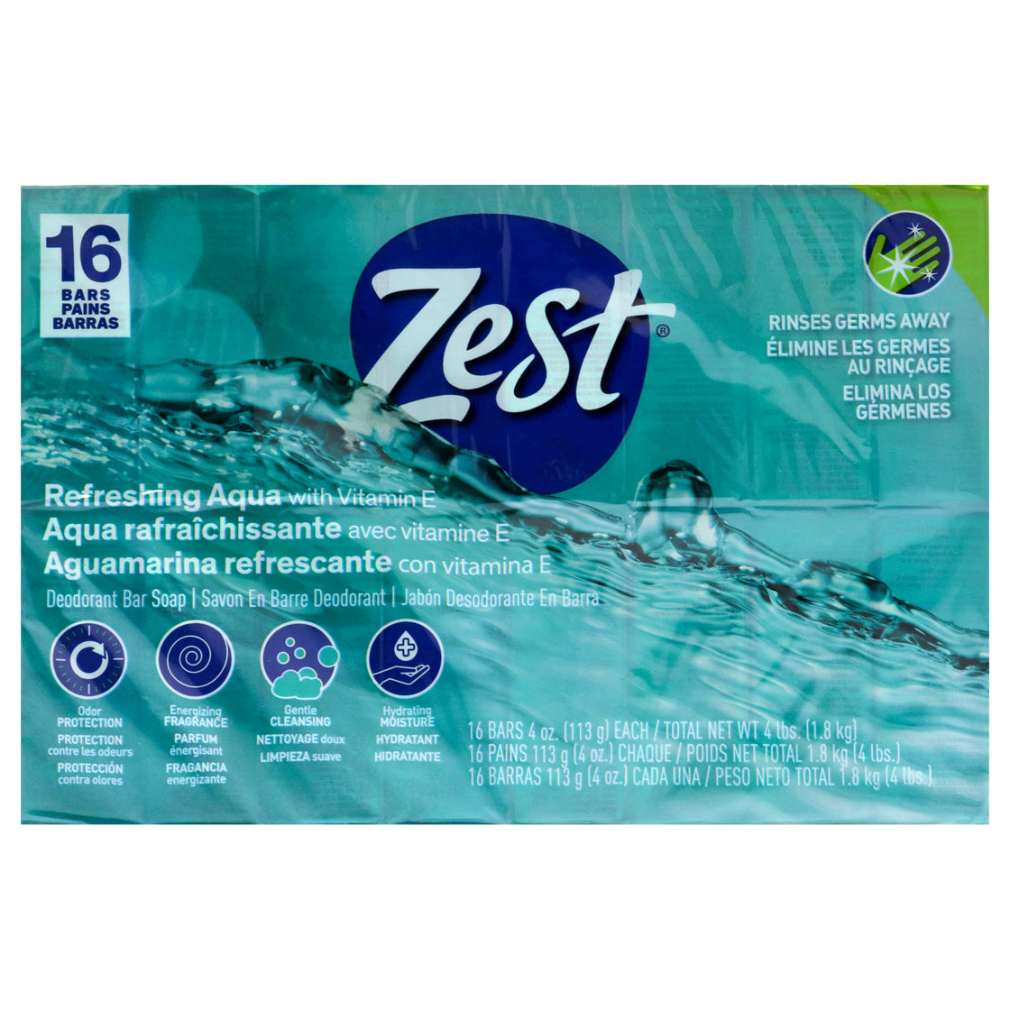 Refreshing Deodorant Bar Soap - Aqua by Zest for Women - 16 x 4 oz Bar Soap