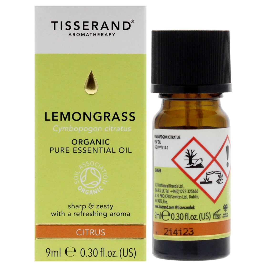 Organic Pure Essential Oil - Lemongrass by Tisserand for Unisex - 0.30 oz Oil