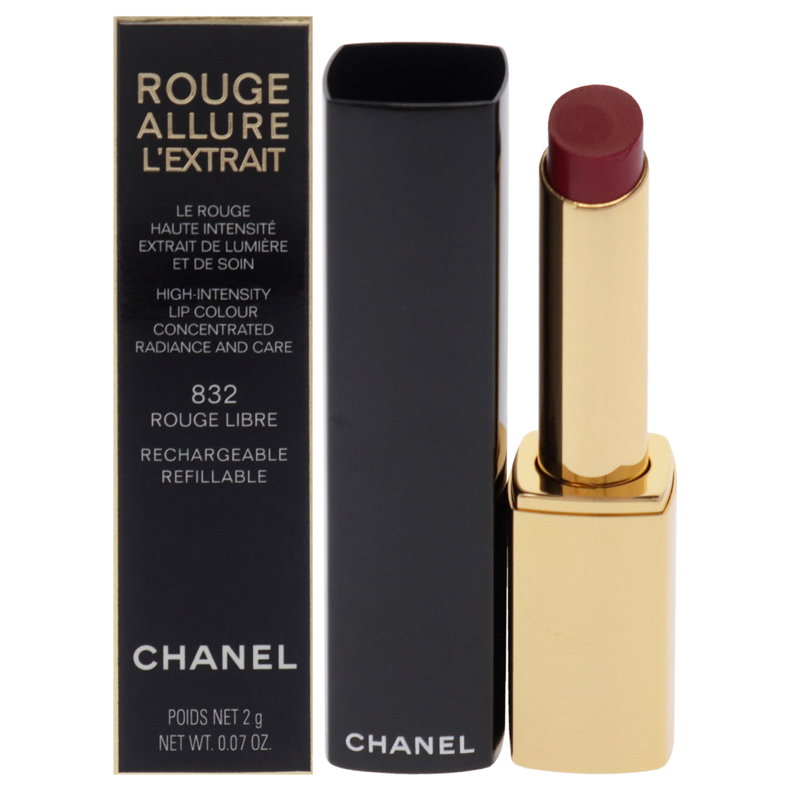 Rouge Allure Lextrait Lipstick - 832 Rouge Libre by Chanel for Women - 0.07 oz Lipstick (Refillable)