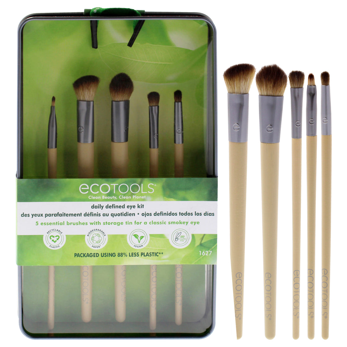 Daily Defined Eye Brush Kit by Ecotools for Women - 5 Pc Brush - Large Shadow, Brush - Angled Crease, Brush - Accent Shadow, Brush - Detail Liner, Brush - Liner Smudge