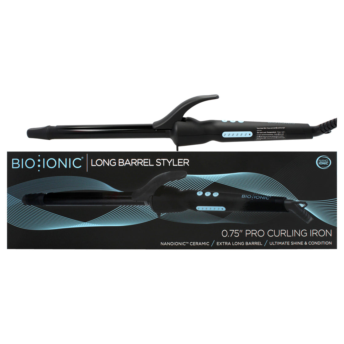 Long Barrel Styler - Black by Bio Ionic for Women - 0.75 Inch Curling Iron