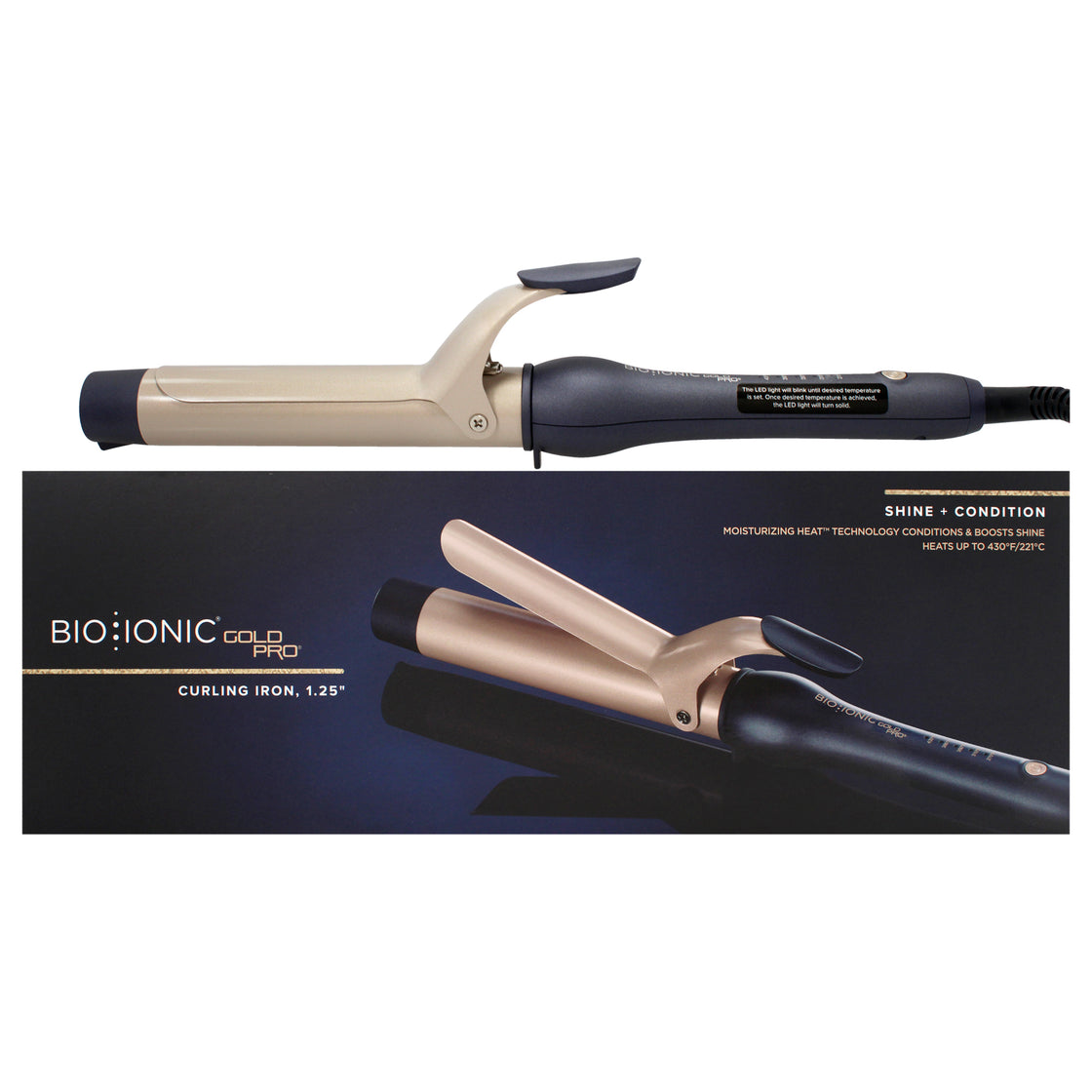 Gold Pro Curling Iron by Bio Ionic for Women - 1.25 Inch Curling Iron