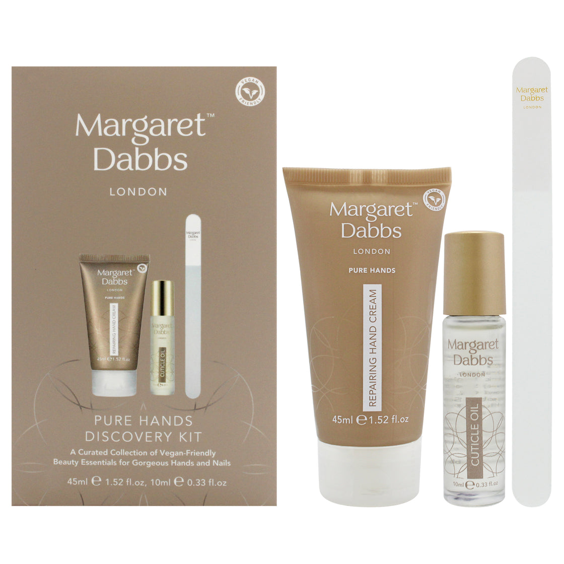 Pure Hands Discovery Kit by Margaret Dabbs for Unisex - 3 Pc 1.52oz Pure Repairing Hand Cream, 0.33ozPure Cuticle Oil, Crystal Nail File - Small