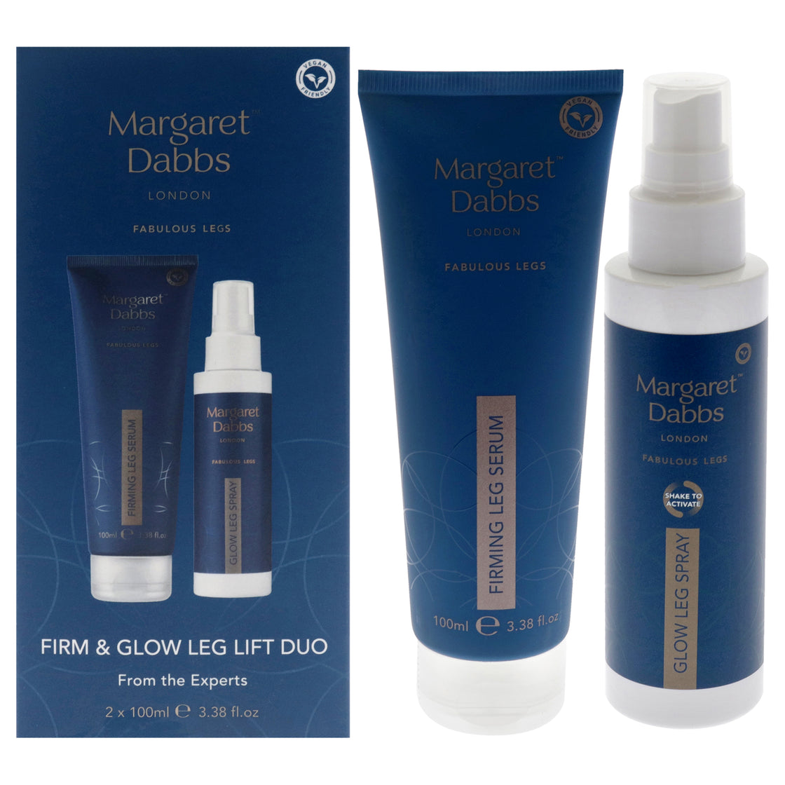 Firm and Glow Leg Lift Duo by Margaret Dabbs for Unisex - 2 Pc 3.38oz Firming Leg Serum, 3.38oz Glow Leg Spray