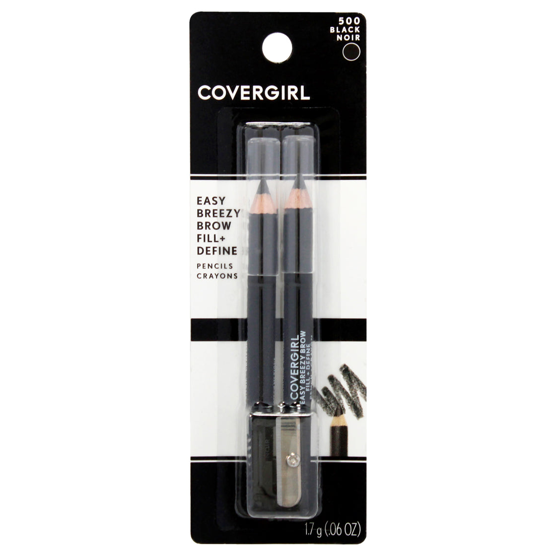 Easy Breezy Brow Set - 500 Black by CoverGirl for Women - 3 Pc 2 x 0.6oz Eyebrow Pencil, Sharpener