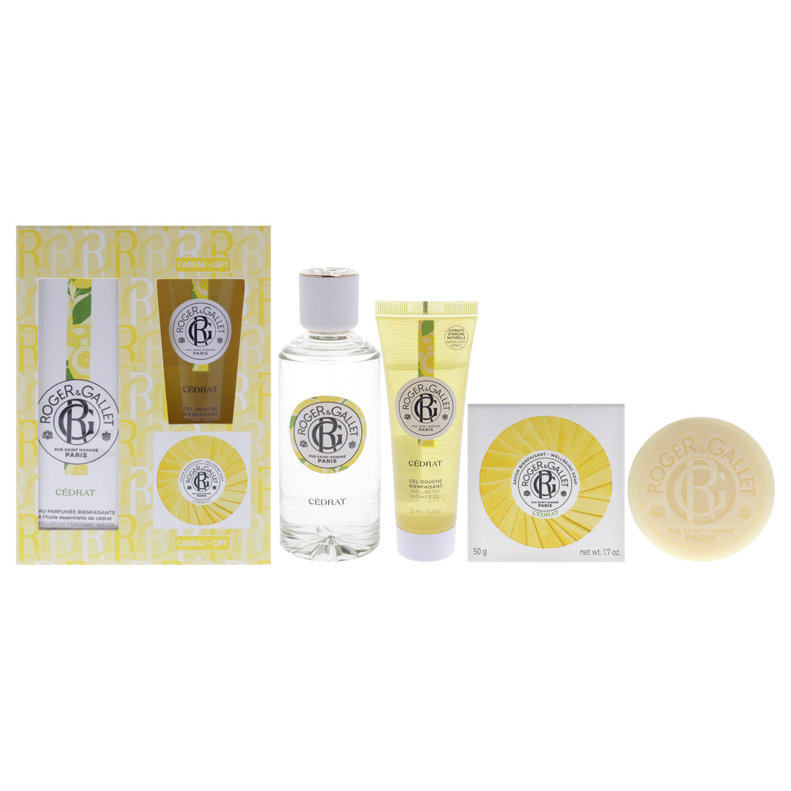 Cedrat by Roger & Gallet for Women - 3 Pc Gift Set 3.3oz Wellbeing Fragrant Water, 1.7oz Wellbeing Soap, 1.6oz Wellbeing Shower Gel