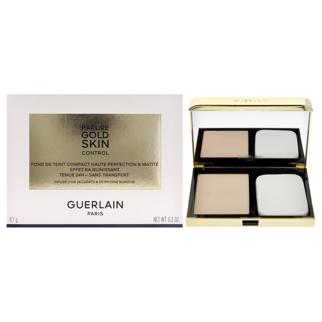 Parure Gold Skin Control Matte Compact Foundation - 0N Very Light Skin with Neutral Beige Undertones by Guerlain for Women - 0.3 oz Foundation (Refillable)