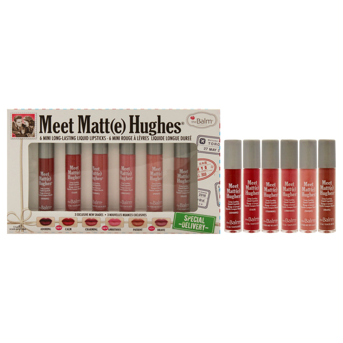 Meet Matte Hughes Mini Long-Lasting Liquid Lipsticks Set by the Balm for Women - 6 Pc 0.04oz Lipstick - Adoring, 0.04oz Lipstick - Calm, 0.04oz Lipstick - Charming, 0.04oz Lipstick - Ambitious, 0.04oz Lipstick - Patient, 0.04oz Lipstick - Brave