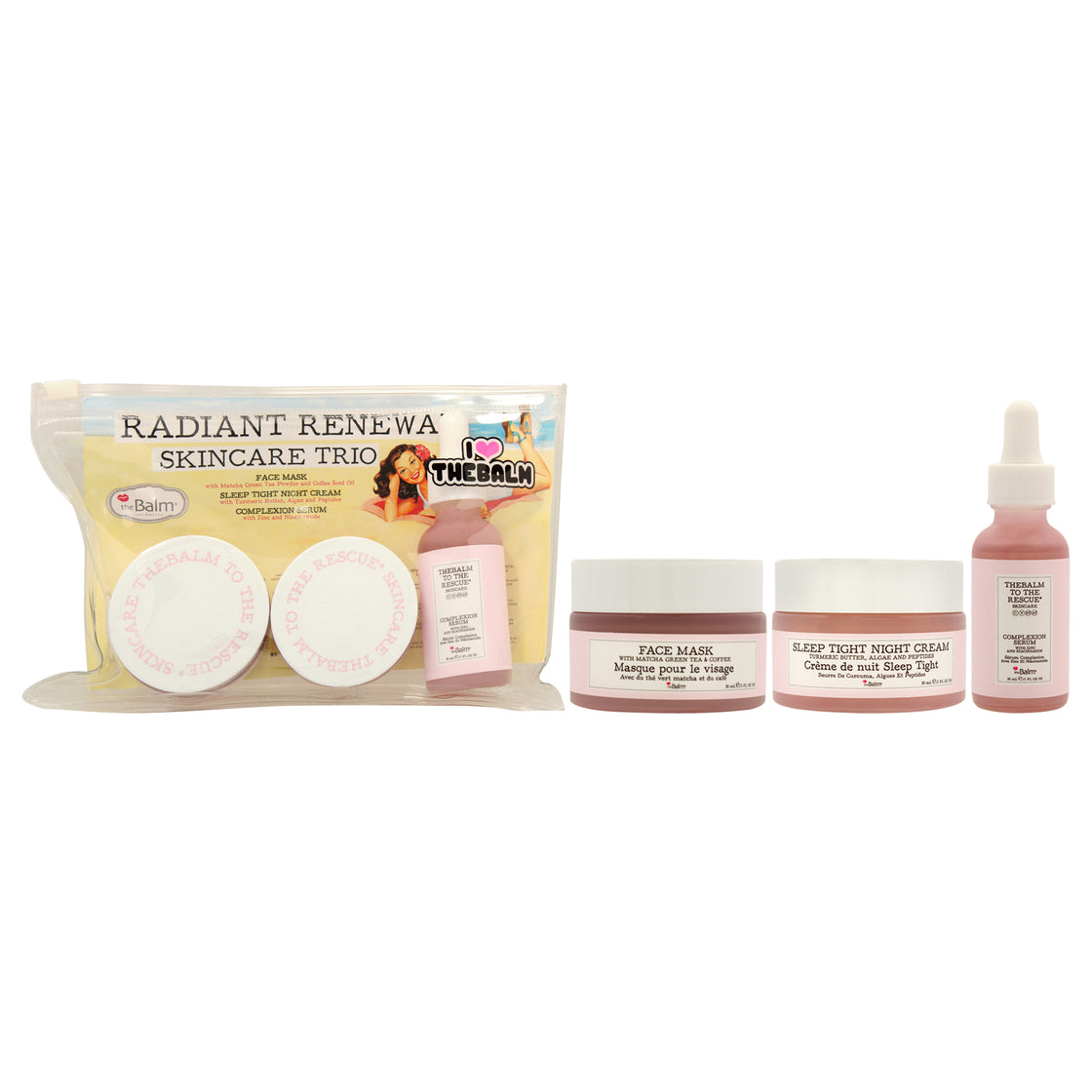 Radiant Renewal Skincare Trio by the Balm for Women - 3 Pc 1oz Face Mask, 1oz Sleep Tignt Night Cream, 1oz Complexion Serum