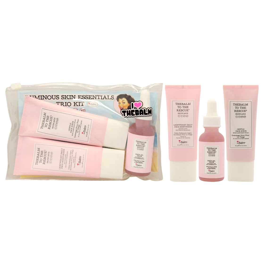 Luminous Skin Essentials Trio Kit by the Balm for Women - 3 Pc 1oz Lightweight Daily Face Moisturizer, 1oz Gentle Face Scrub, 1oz Face Oil