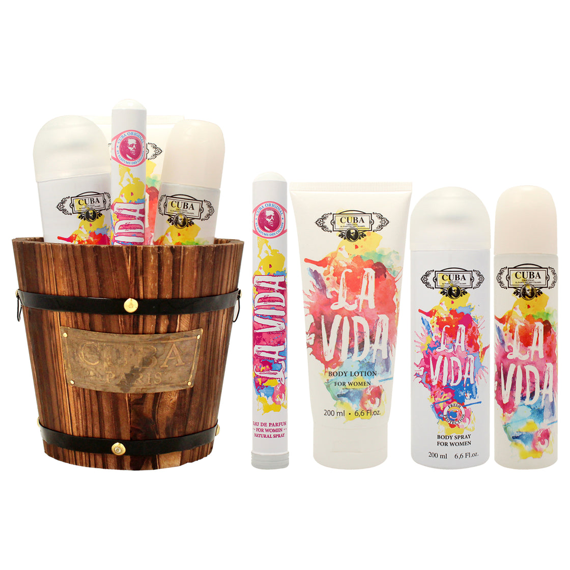 Cuba La Vida by Cuba for Women - 4 Pc Gift Set 3.3oz EDP Spray, 1.17oz EDP Spray, 6.6oz Body Spray, 6.6oz Body Lotion