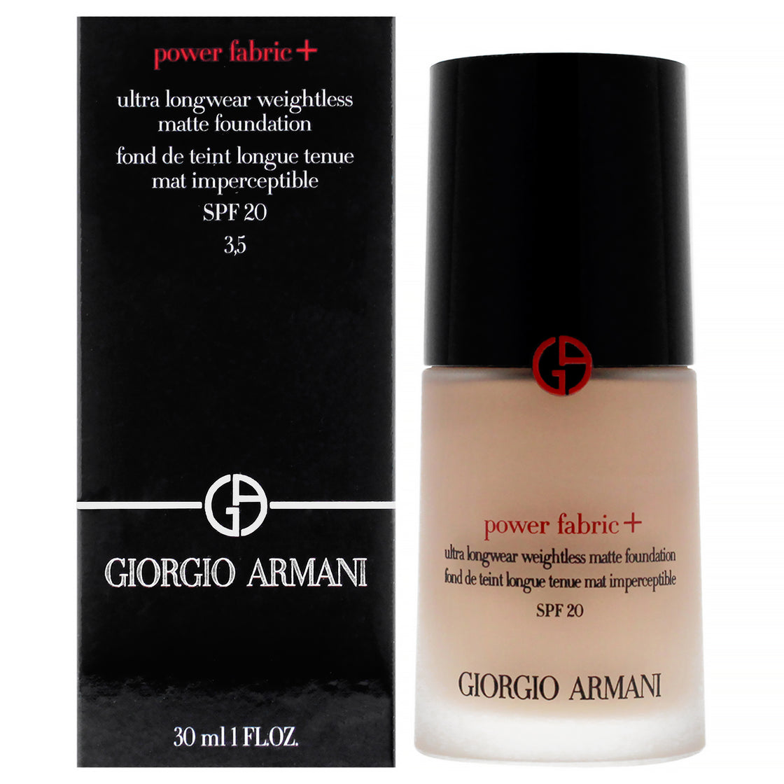 Power Fabric Plus Longwear Weightless Matte Foundation SPF 20 - 3.5 Light With Neutral by Giorgio Armani for Women - 1 oz Foundation