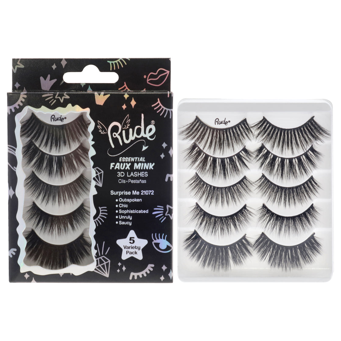 Essential Faux Mink 3D Lashes - Surprise Me by Rude Cosmetics for Women - 5 Pair Eyelashes