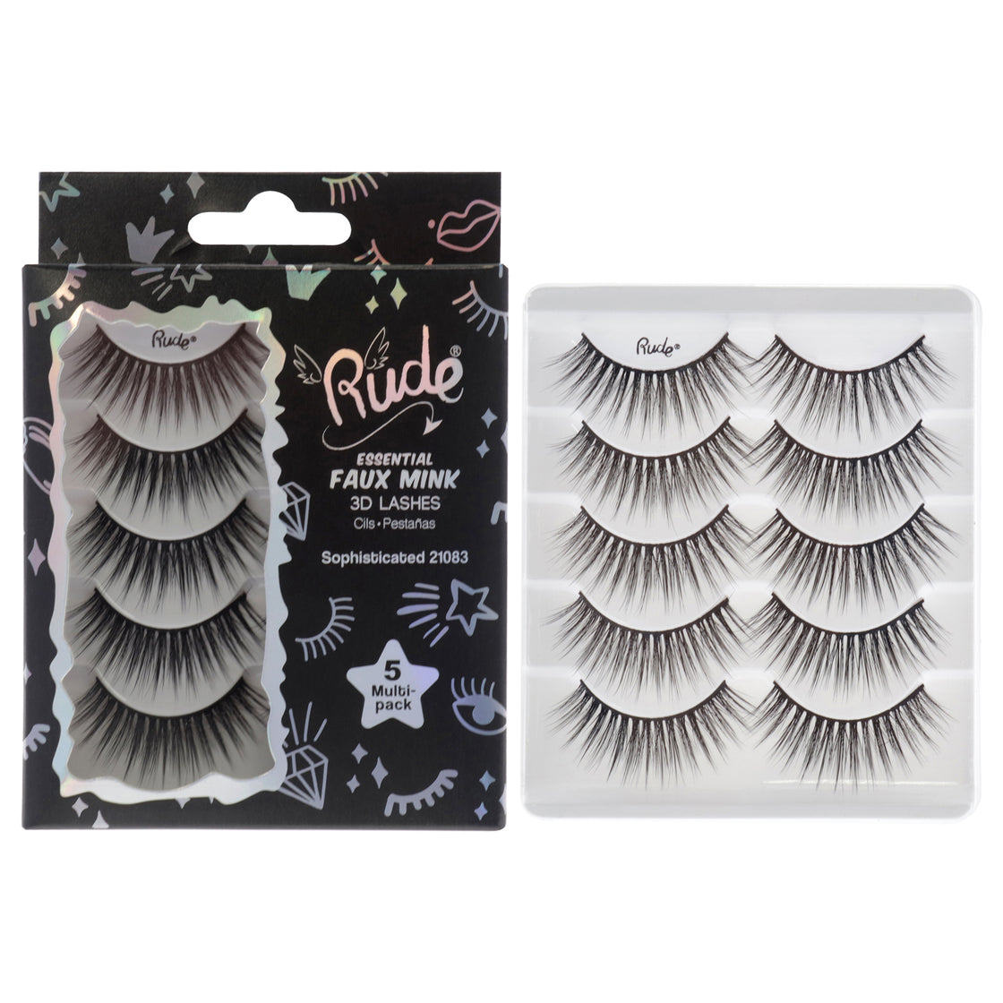 Essential Faux Mink 3D Lashes - Sophisticated by Rude Cosmetics for Women - 5  Pair Eyelashes