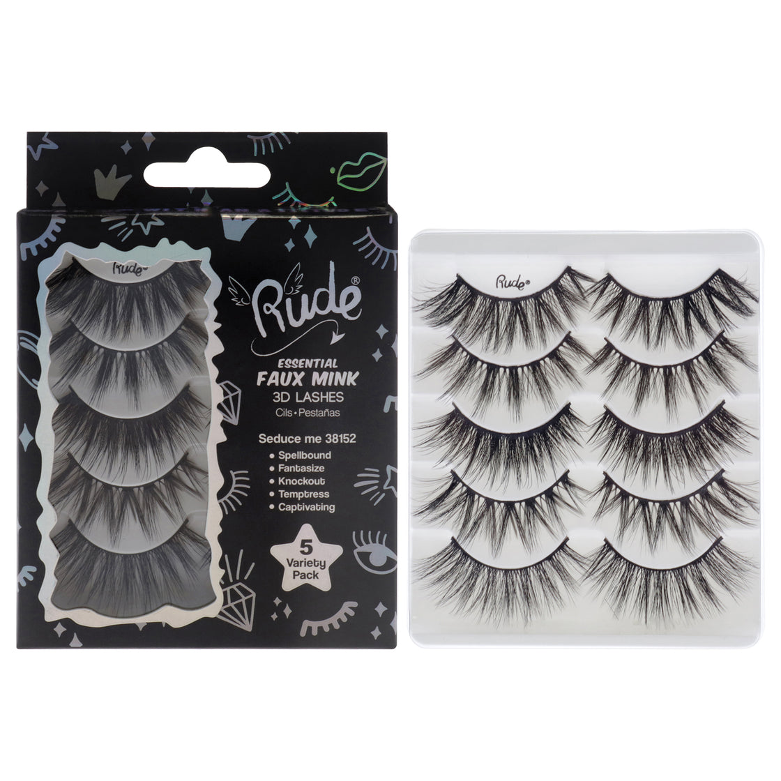 Essential Faux Mink 3D Lashes - Seduce Me by Rude Cosmetics for Women - 5 Pair Eyelashes