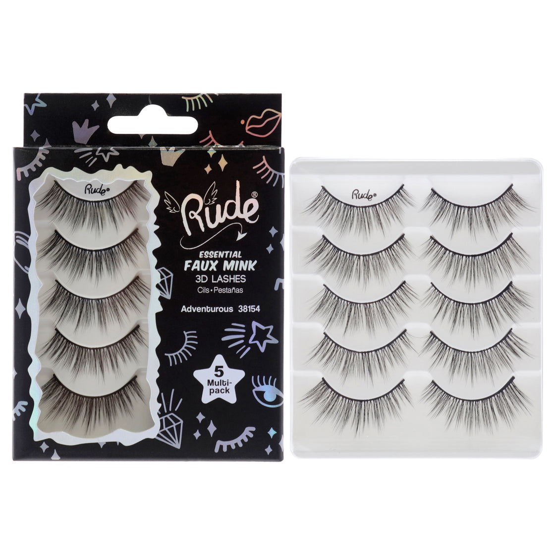 Essential Faux Mink 3D Lashes - Adventurous by Rude Cosmetics for Women - 5 Pair Eyelashes