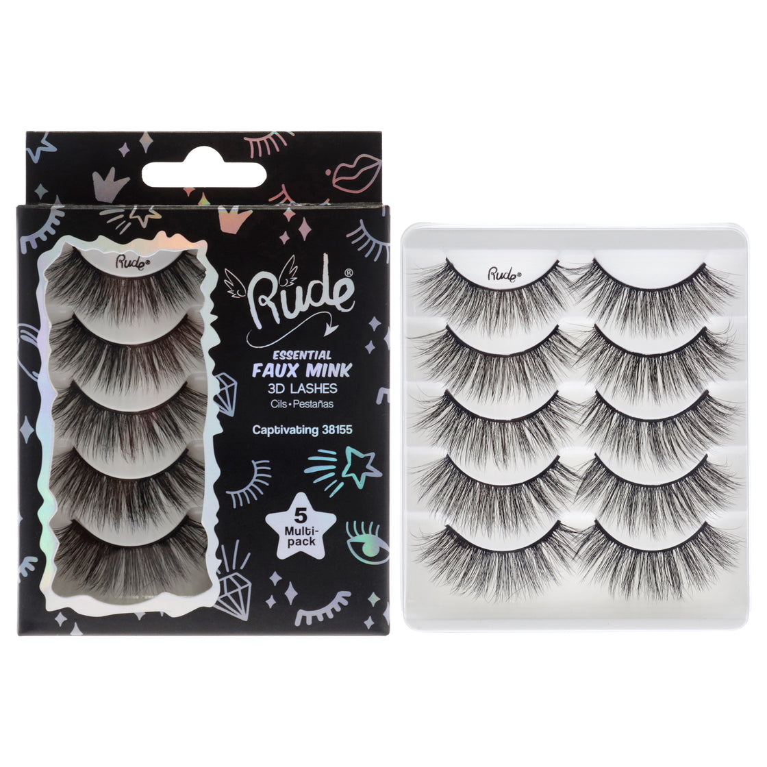 Essential Faux Mink 3D Lashes - Captivating by Rude Cosmetics for Women - 5  Pair Eyelashes