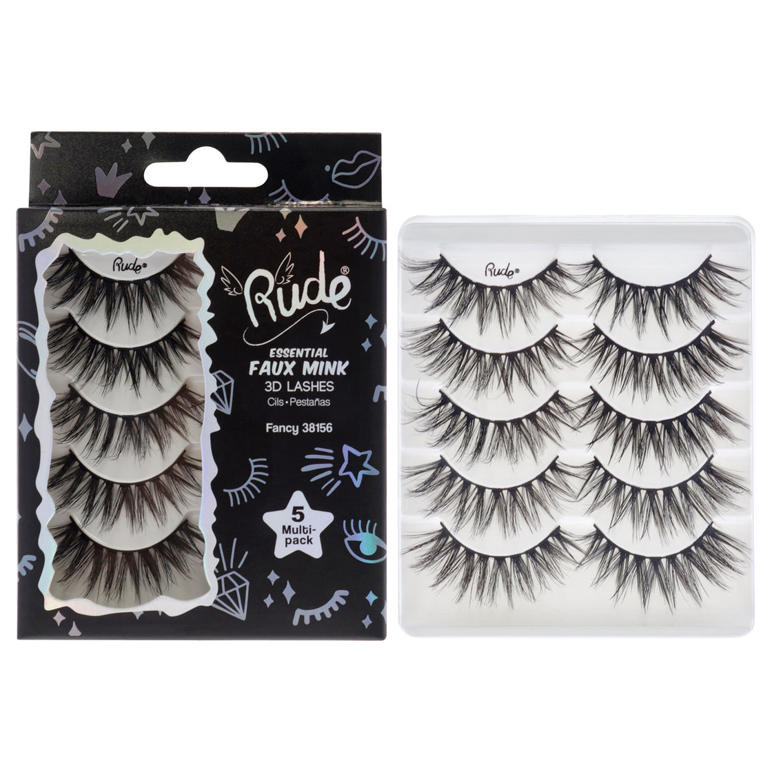 Essential Faux Mink 3D Lashes - Fancy by Rude Cosmetics for Women - 5 Pair Eyelashes