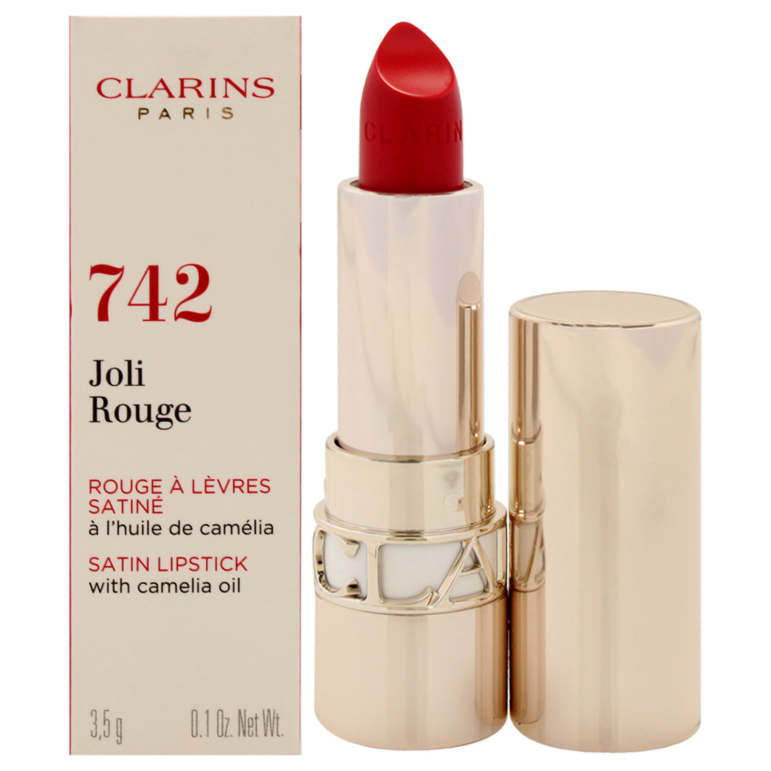 Joli Rouge Satin Lipstick - 742 Joli Rouge by Clarins for Women - 0.1 oz Lipstick