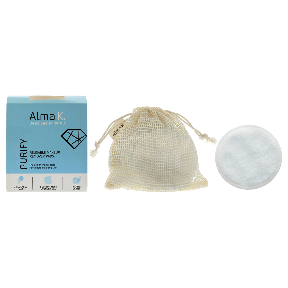 Reusable Makeup Remover Pads by Alma K for Women - 8 Pc 7 Reusable Pads, 1 Cotton Mesh Wash Bag