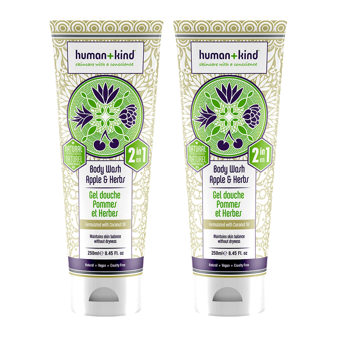 Body Wash - Apple and Herbs - Pack of 2 by Human+Kind for Unisex - 8.45 oz Body Wash