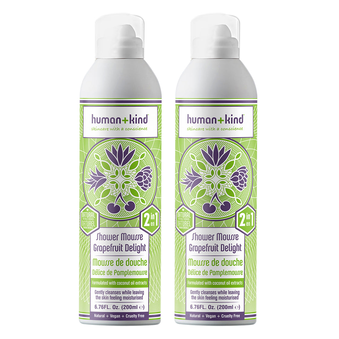 Shower Mousse Bodywash - Grapefruit Delight - Pack of 2 by Human+Kind for Unisex - 6.76 oz Body Wash