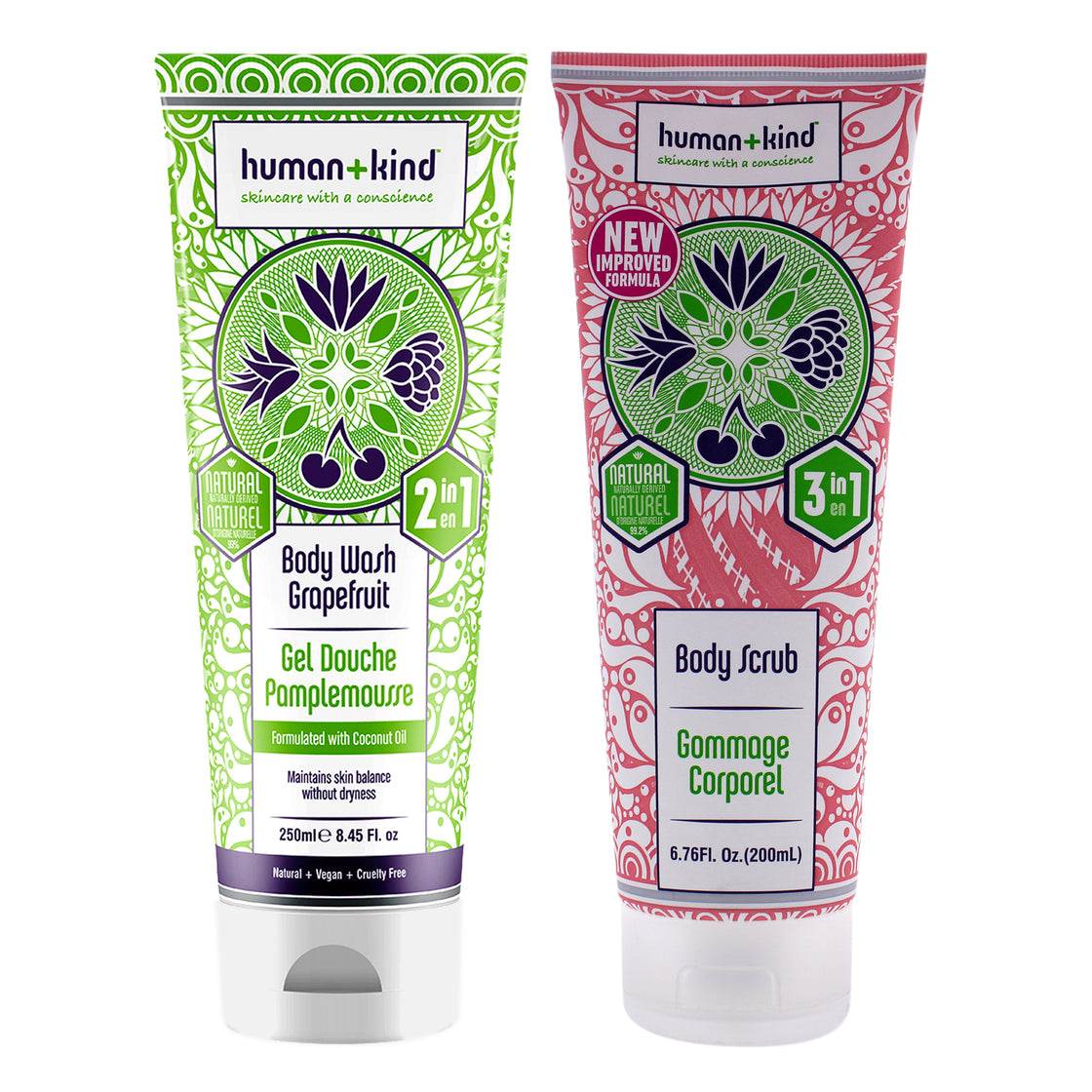 Body Wash and Body Scrub Kit by Human+Kind for Unisex - 2 Pc Kit 8.45oz Body Wash - Grapefruit, 6.76oz Body Scrub