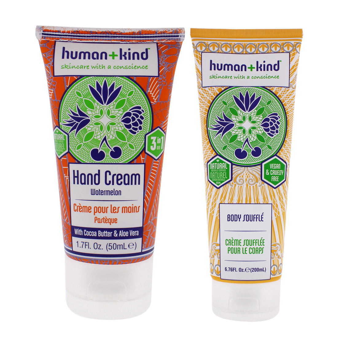 Hand-Elbow-Feet Cream - Watermelon and Body Souffle - Tube Kit by Human+Kind for Unisex - 2 Pc Kit 1.7oz Cream, 6.76oz Body Cream