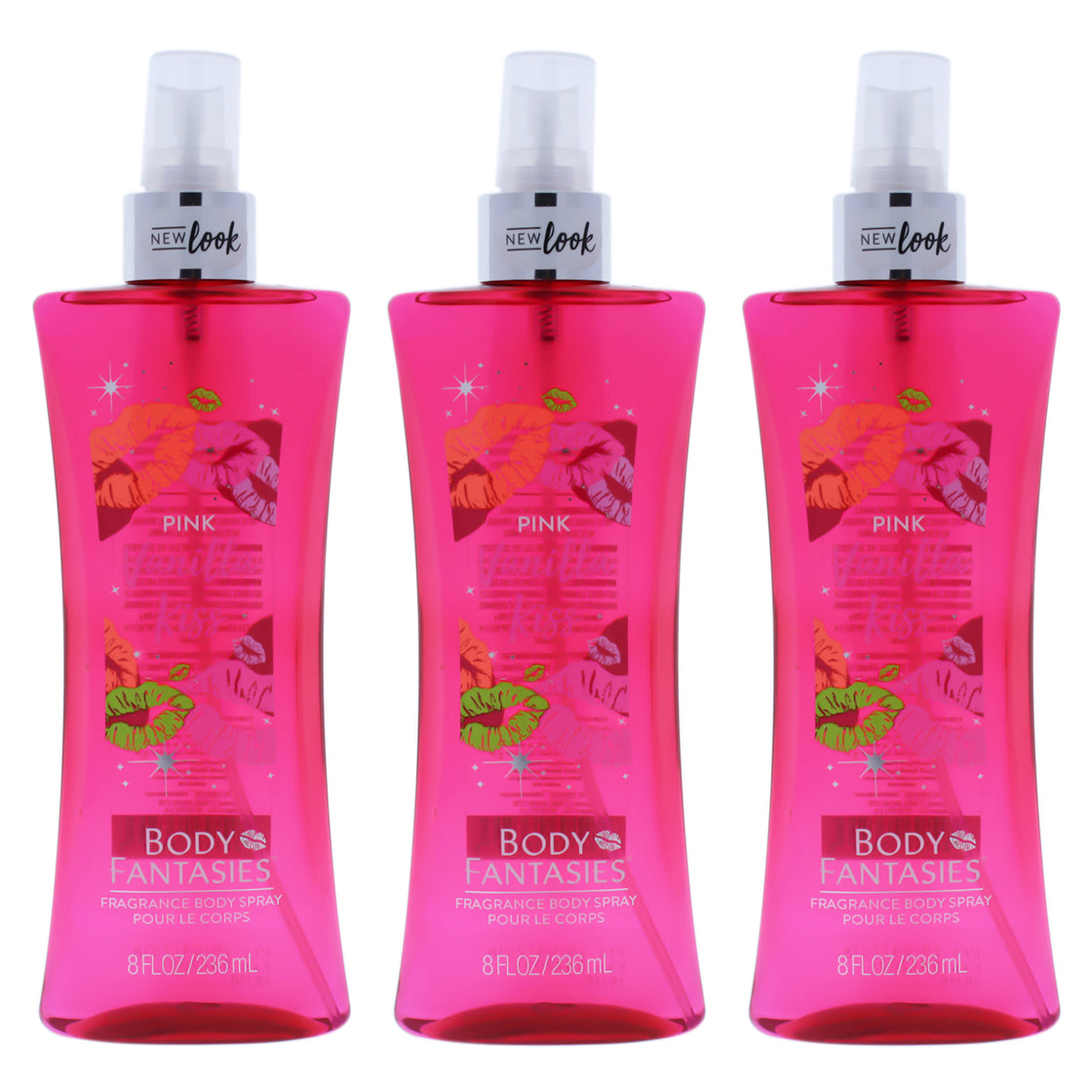 Pink Vanilla Kiss by Body Fantasies for Women - 8 oz Body Spray - Pack of 3