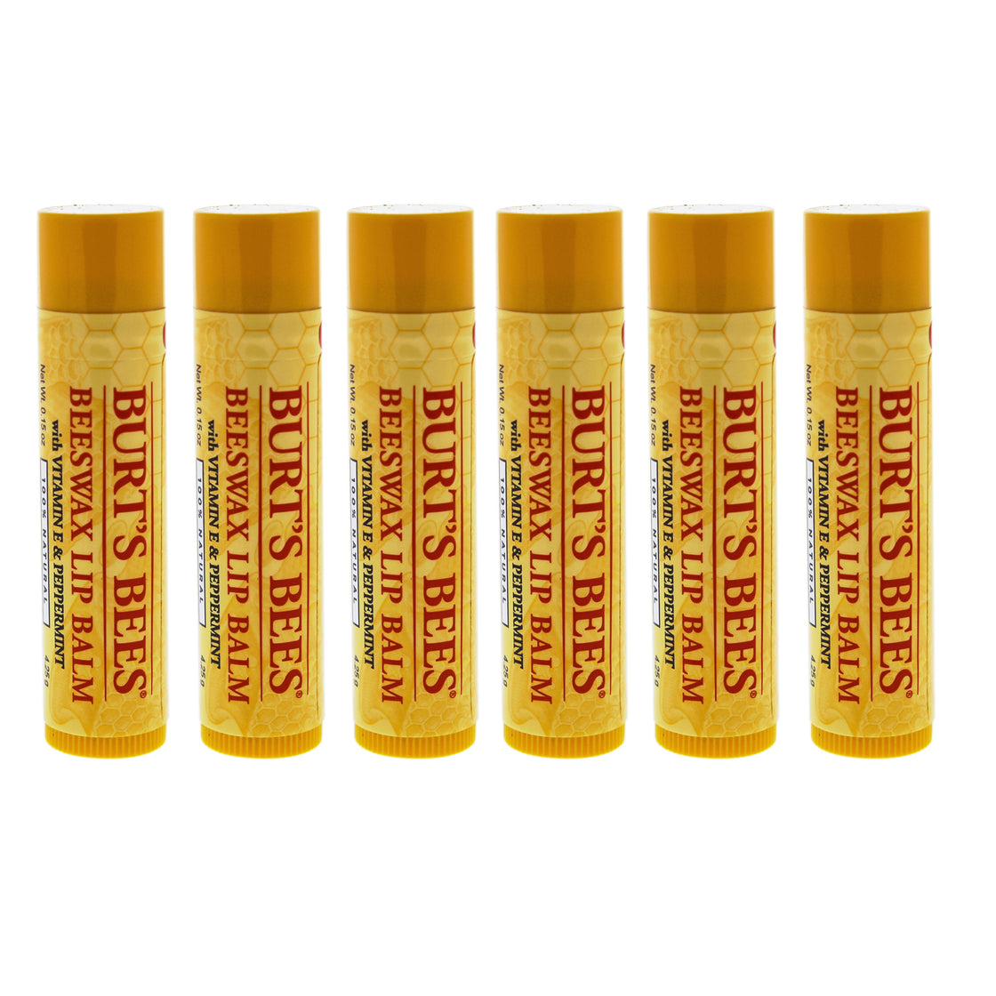 Beeswax Lip Balm With Vitamin E Peppermint by Burts Bees for Unisex - 0.15 oz Lip Balm - Pack of 6