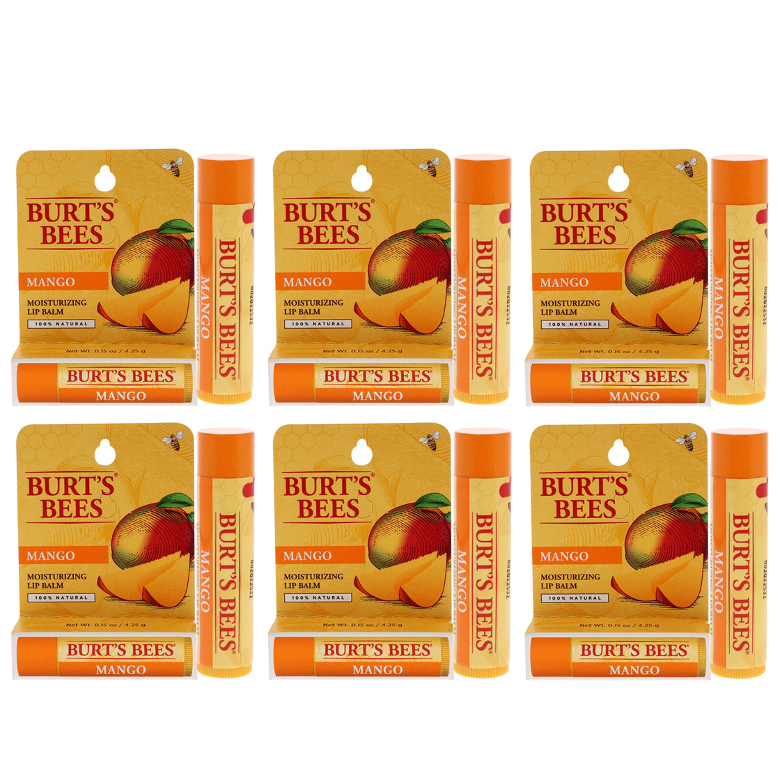Mango Moisturizing Lip Balm Blister by Burts Bees for Unisex - 0.15 oz Lip Balm - Pack of 6