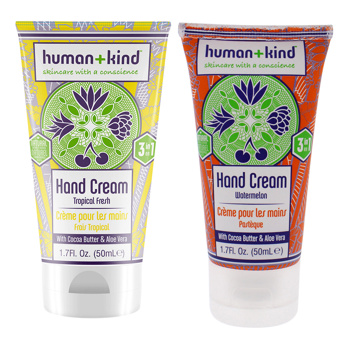 Hand-Elbow-Feet Cream by Human+Kind for Unisex - 2 Pc Kit 1.7oz Cream - Tropical Fresh, 1.7oz Cream - Watermelon