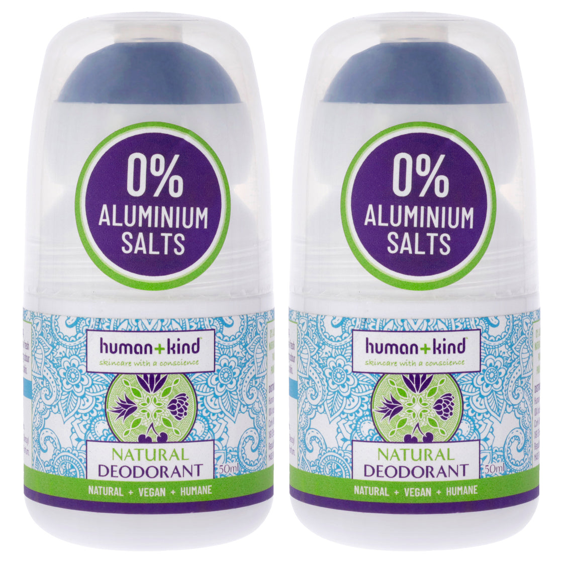 Vegan Deodorant by Human+Kind for Unisex - 1.69 oz Deodorar Roll-On - Pack of 2