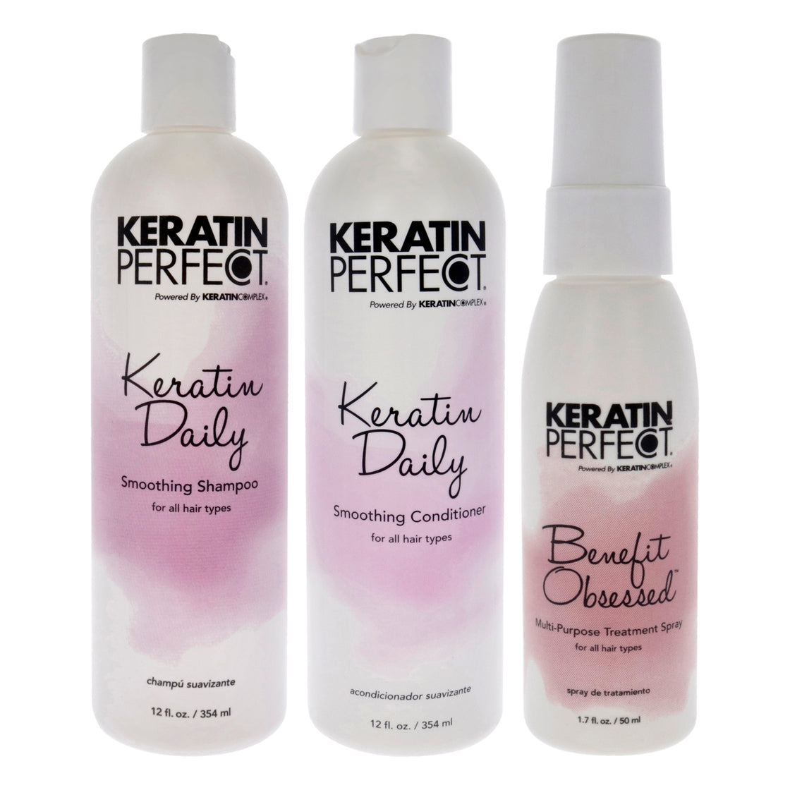 Keratin Daily Kit by Keratin Perfect for Unisex - 3Pc Kit 12oz Shampoo, 12oz Conditioner, 1.7oz Benefit Obsessed Treatment Spray