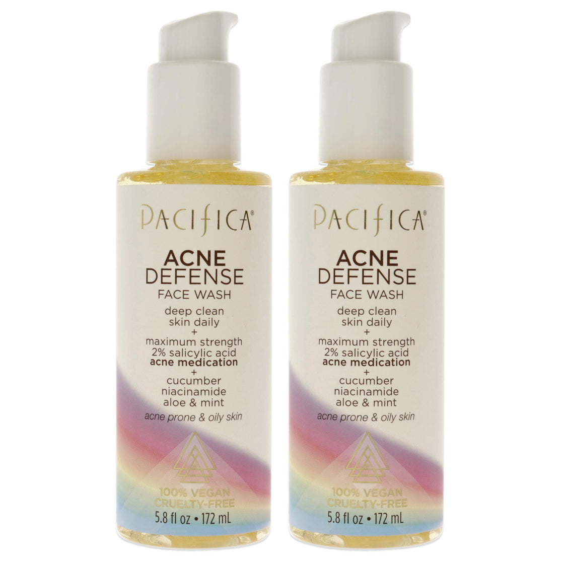 Acne Defense Face Wash by Pacifica for Unisex - 5.8 oz Cleanser - Pack of 2