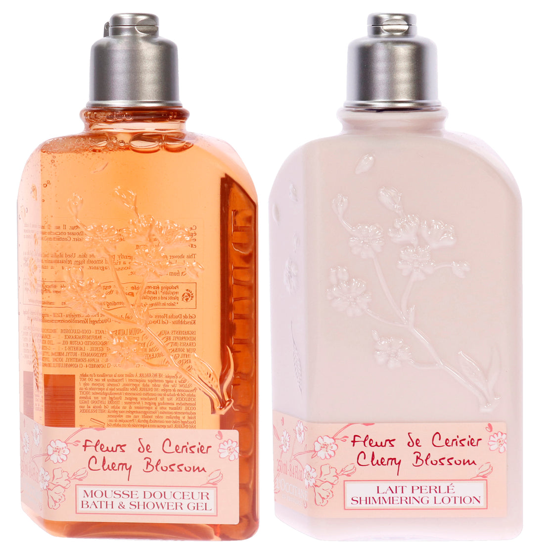 Cherry Blossom Bath Shower Ge and Body Lotion Kit by LOccitane for Women - 2 Pc Kit 8.4oz Bath and Shower Gel, 8.4oz Body Lotion